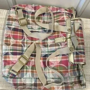 Coach Daisy Madras Packable Backpack Plaid Multicolor w/ Gold, Like New! Coach daisy madras pocket - Gem main image 2